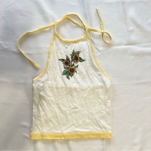 American Eagle Sunflower Halter Tie Tank Top Yellow White